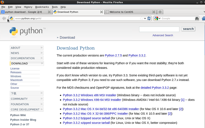 http://www.python.org/getit 에 접속하면 Python을 받을 수 있습니다.