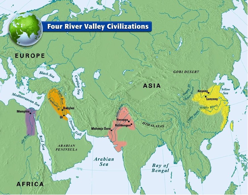 Which Of The Following Has The Four Major River Valley Civilizations Correctly Labeled